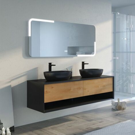 DISTRIBAIN Meuble de salle de bain SANZA 1600 Noir et Bois Naturel