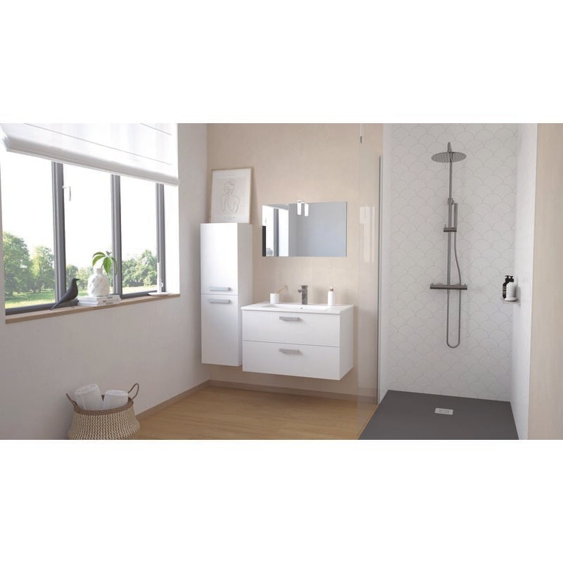 Ondee - Meuble de Salle de Bain smart - Suspendu - 80cm - 2 tiroirs - Finition Blanc