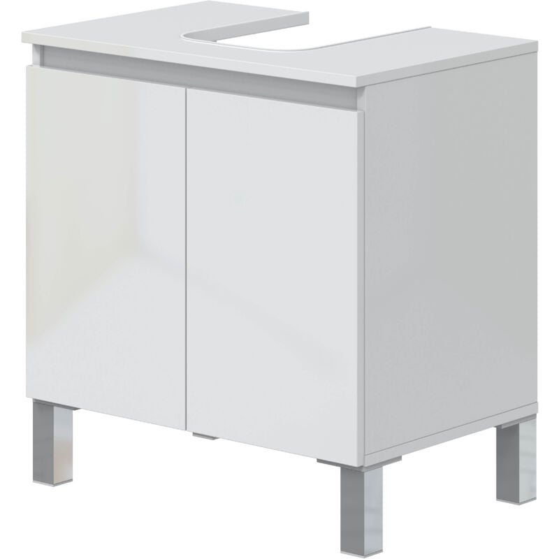 Meuble de salle de bain sous évier 60 cm avec 2 portes coloris blanc - Longueur 60 x Profondeur 40 x Hauteur 63 cm