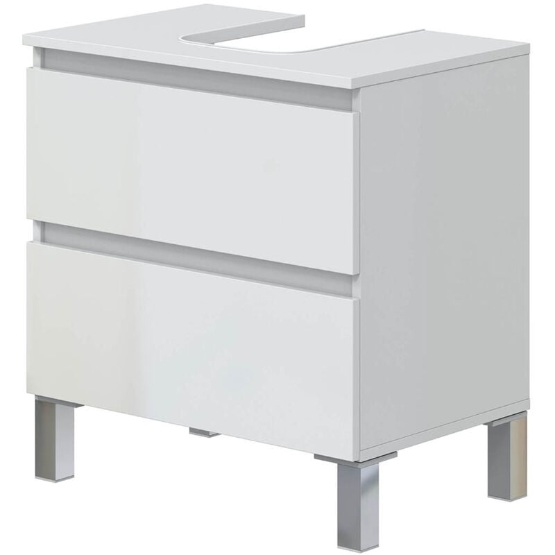 Pegane - Meuble de salle de bain sous évier 60 cm avec 2 tiroirs coloris blanc - Longueur 60 x Profondeur 40 x Hauteur 63 cm