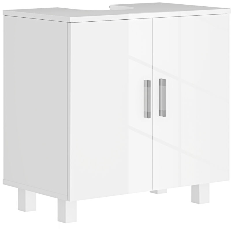 Meuble de Salle de Bain Sous Vasque 2 Portes avec Étagère, Commode Salle de Bain avec Poignée et Pieds Anti-Dérapants en MDF, pour Lavabos avec ou