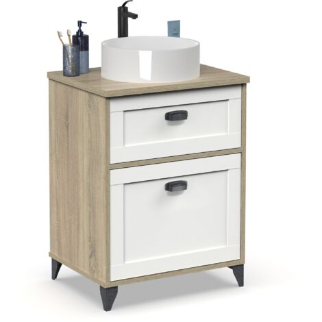 Meuble de salle de bain sous-vasque coloris Blanc/chêne cambrien (lavabo non inclus) - Longueur 61 x Profondeur 47 x Hauteur 80 cm