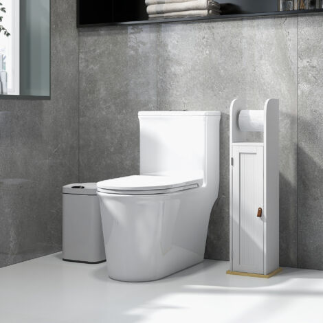 Meuble de salle de bain support papier toilette avec placard et étagères réglables 20 x 20 x 80 cm blanc