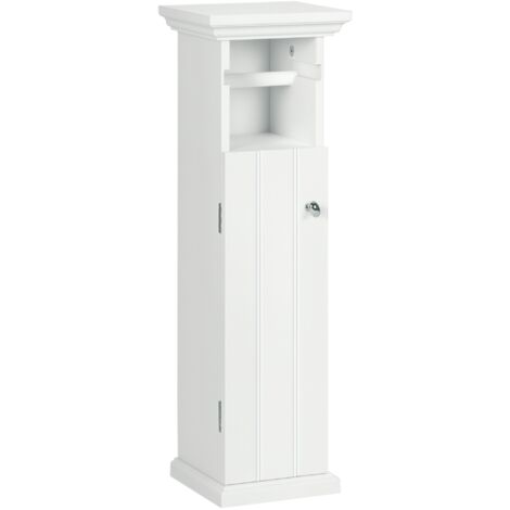 Meuble de salle de bain support papier toilette avec placard et sortie papier en bois blanc