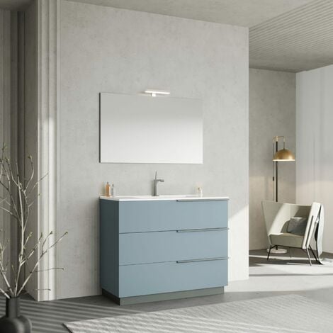 Meuble salle de bain KLASS 100 cm avec vasque à poser et Miroir LED - Blanc  et Bois