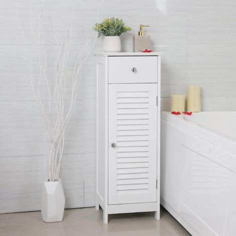Meuble de salle de bain sur pied, 32 x 30 x 87 cm, 1 tiroir, 2 casiers, Blanc