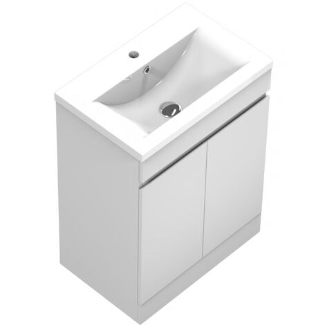 Meuble de salle de bain sur pied, 50cm blanc meuble lave-mains à poser avec lavabo céramique et  double portes