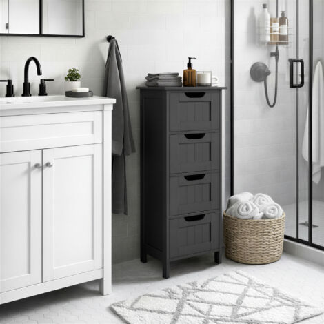 Meuble de Salle de Bain sur Pied, avec 4 Tiroirs, pour Salle de Bain, Salon, Salle à Manger, Cuisine, Style Moderne, Noir