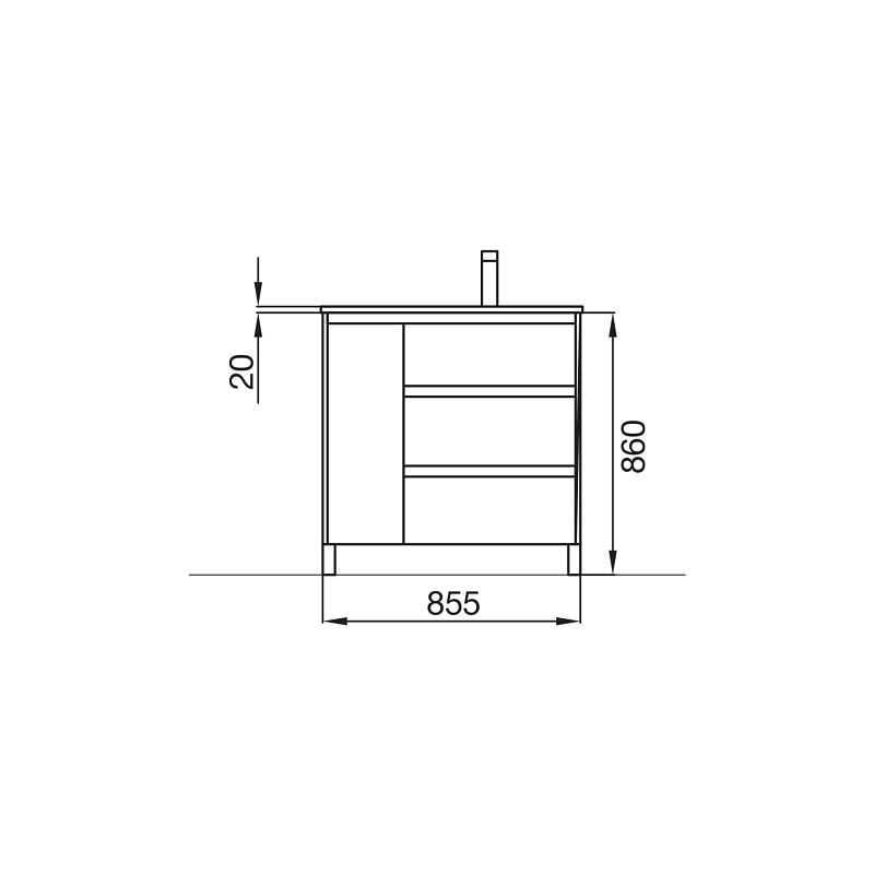 Meuble de salle de bain sur pied de 85 cm en bois de chêne éternité avec lavabo - Amalfi - Standard
