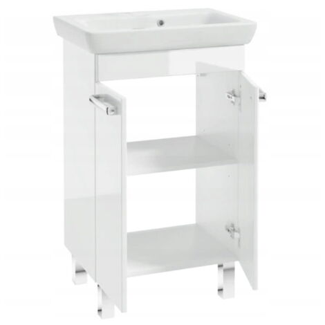 Meuble de salle de bain sur pied laqué avec vasque 55x80cm blanc brillant Capri
