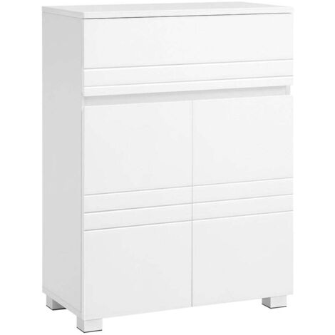 Meuble de salle de bain sur pied meuble de rangement avec tiroir armoire à double porte étagère réglable pour entrée couloir 60 x 30 x 80 cm blanc