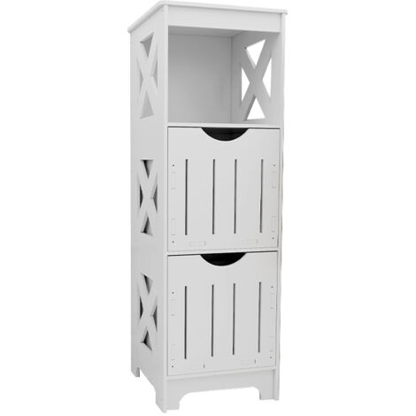Meuble de Salle de Bain sur Pied Meuble de Rangement Table de Chevet Armoire d’Angle avec 2 Tiroirs Blanc