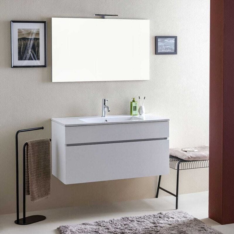 Kiamami Valentina - Meuble De Salle De Bain Suspendu 100 Cm Avec Tiroir Promenade Série Sole