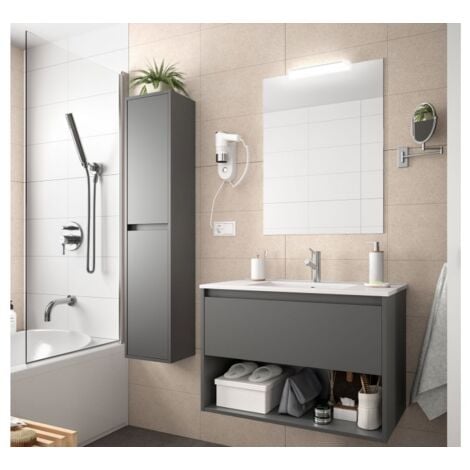 Meuble de salle de bain suspendu 100 cm gris opaque avec un tiroir et un espace