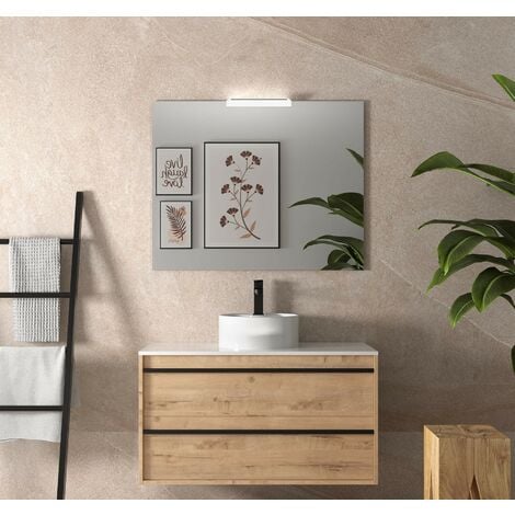 Meuble de salle de bain suspendu 100 cm Nevada en bois couleur chêne ostippo avec lavabo à poser