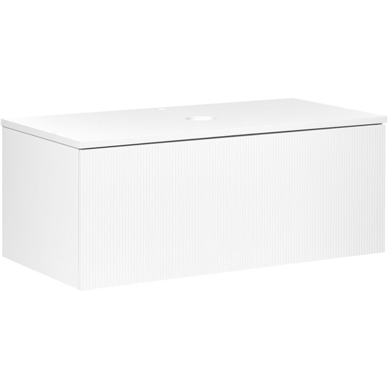 Beliani - Meuble de Salle de Bain Suspendu 100 x 52 cm Mural Cannelé Blanc Alzira