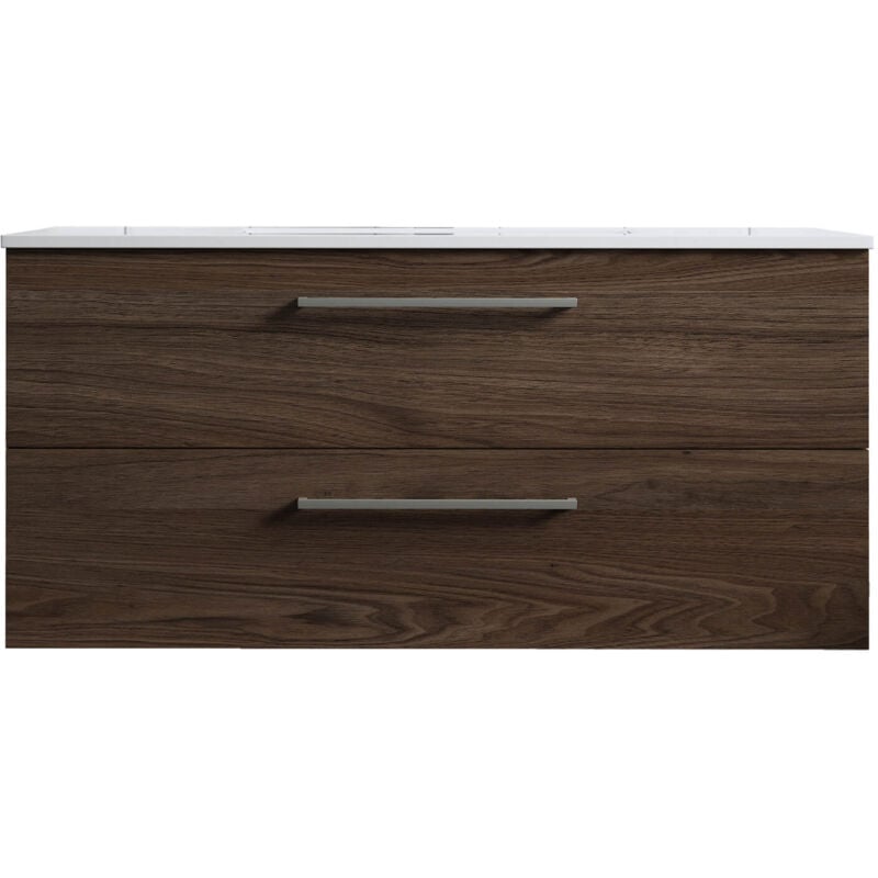 Mennza - Meuble de salle de bain suspendu 100cm double classic bois foncé - Vasque en céramique