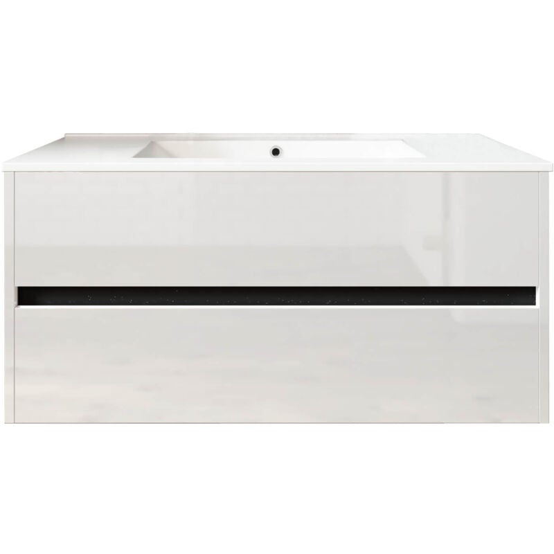 Meuble de salle de bain suspendu 100cm DOUBLE EDGE blanc brillant - Vasque en céramique