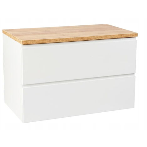 Meuble de salle de bain suspendu 100x50cm avec plan de toilette et vasque ronde blanche Modus