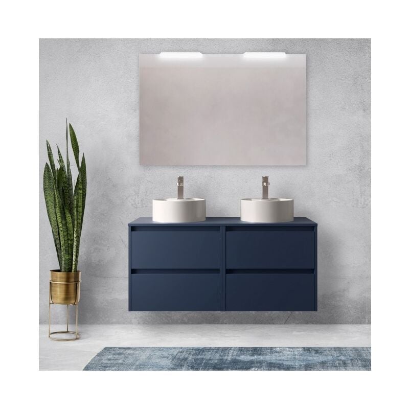 Abitare - Meuble de salle de bain suspendu 120 cm en bois bleu satiné avec vasque à poser - Nova - Standard