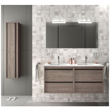 Meuble de salle de bain suspendu 120 cm en bois couleur chêne eternity avec lavabo en porcelaine