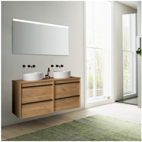 Meuble de salle de bain suspendu 120 cm en bois de chêne africain avec vasque - Astoria - 120 cm Avec double colonne - Accessorio: Standard - Misura: 120 cm
