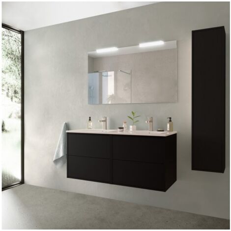 Meuble de salle de bain suspendu 120 cm en bois noir mat avec lavabo en porcelaine - Olympus - 120 cm Avec double miroir et lampe LED - Misura: 120 cm - Accessorio: Standard