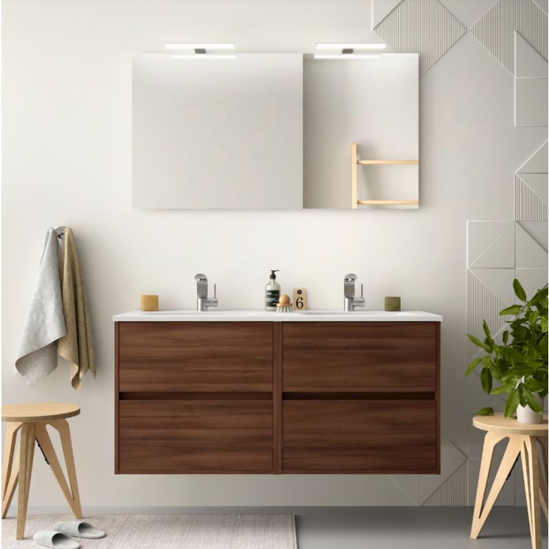 Meuble De Salle De Bain Suspendu 120 Cm Marron Acacia Avec