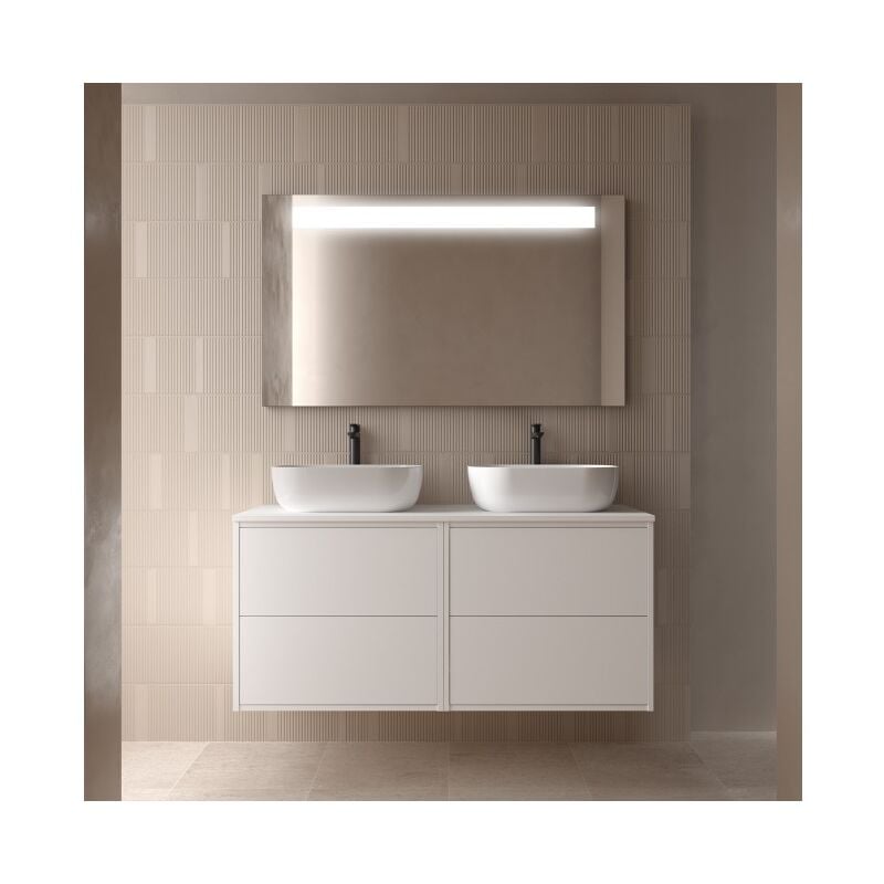 Meuble de salle de bain suspendu 120 cm en bois blanc satiné avec vasque double vasque - Olympus - 120 cm Standard