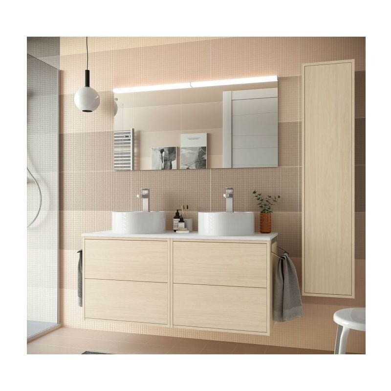 Abitare - Meuble de salle de bain suspendu 120 cm en bois nordick avec double vasque - Olympus - 120 cm Standard