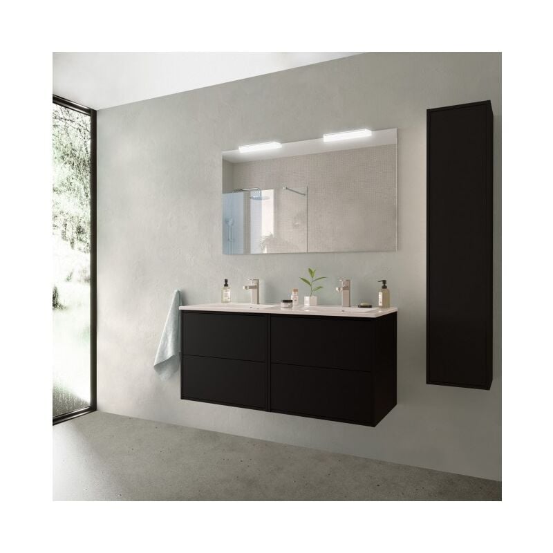 Abitare - Meuble de salle de bain suspendu 120 cm en bois noir mat avec lavabo en porcelaine - Olympus - 120 cm Standard
