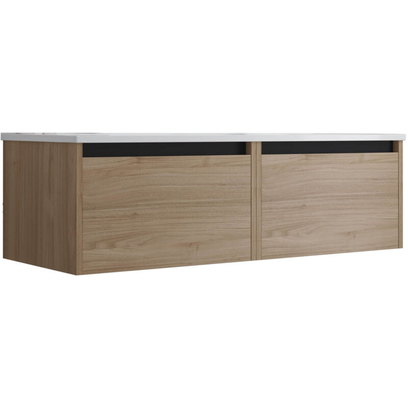 Mennza - Meuble de salle de bain suspendu 120cm nice edge bois clair - Vasque en céramique