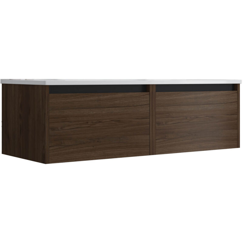 Mennza - Meuble de salle de bain suspendu 120cm nice edge bois foncé - Vasque en céramique