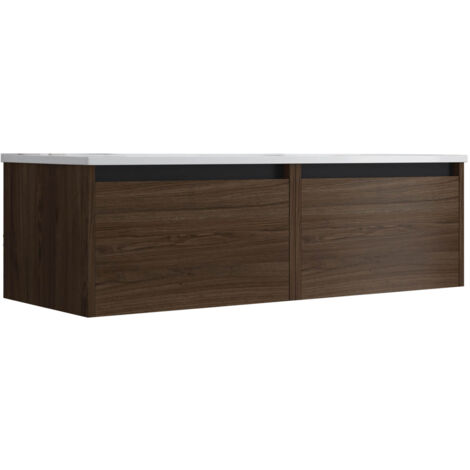 Meuble de salle de bain suspendu 120cm NICE EDGE bois foncé - Vasque en céramique