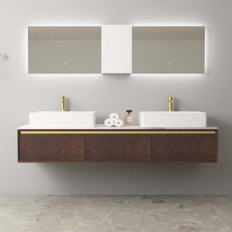 Meuble de salle de bain suspendu 1500mm – Lavabo en céramique – Structure en bois de frêne et aluminium – Fermeture amortie - CW20007