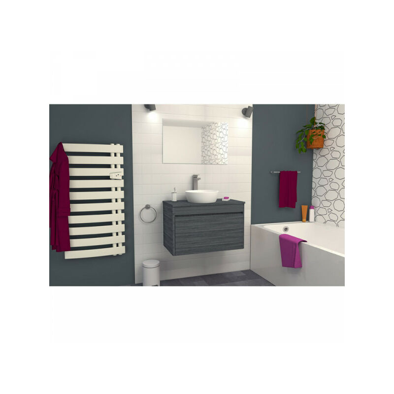 TMM - Meuble de salle de bain suspendu 2 tiroirs 80 cm Gris + miroir - asili - l 80.5 x l 45.5 x h 51.6 cm