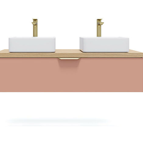 Meuble de salle de bain suspendu 2 vasques à poser 120cm 1 tiroir Abricot - Venice