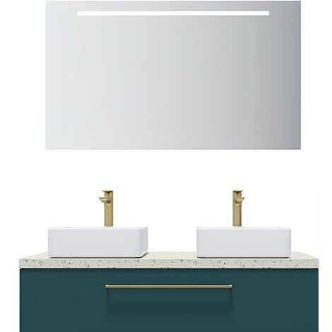 Meuble de salle de bain suspendu 2 vasques à poser 120cm 1 tiroir Bleu + miroir - Glasgow