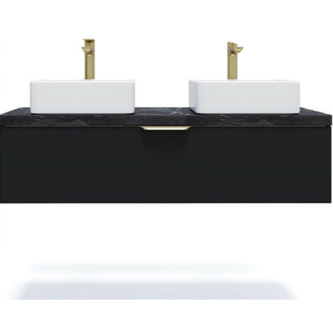 Meuble de salle de bain suspendu 2 vasques à poser 120cm 1 tiroir Noir - Venice
