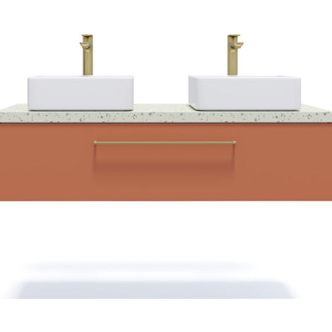 Meuble de salle de bain suspendu 2 vasques à poser 120cm 1 tiroir Terracotta - Glasgow