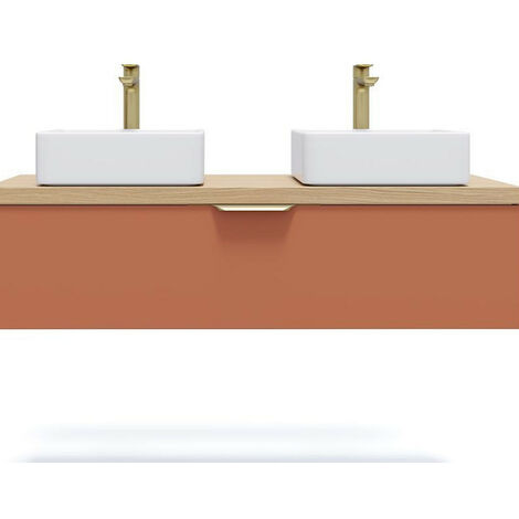 Meuble de salle de bain suspendu 2 vasques à poser 120cm 1 tiroir Terracotta - Venice