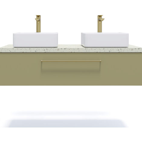 Meuble de salle de bain suspendu 2 vasques à poser 120cm 1 tiroir Vert olive - Glasgow