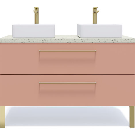 Meuble de salle de bain suspendu 2 vasques à poser 120cm 2 tiroirs Abricot - Glasgow