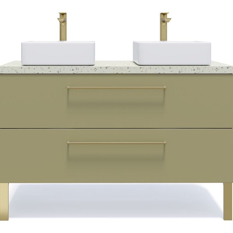 Homifab - Meuble de salle de bain suspendu 2 vasques à poser 120cm 2 tiroirs Vert olive - Glasgow