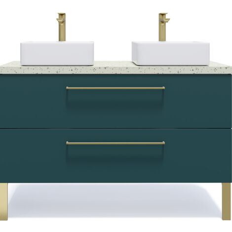 Meuble de salle de bain suspendu 2 vasques à poser 120cm 2 tiroirs Bleu - Glasgow
