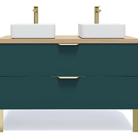 Meuble de salle de bain suspendu 2 vasques à poser 120cm 2 tiroirs Bleu - Venice