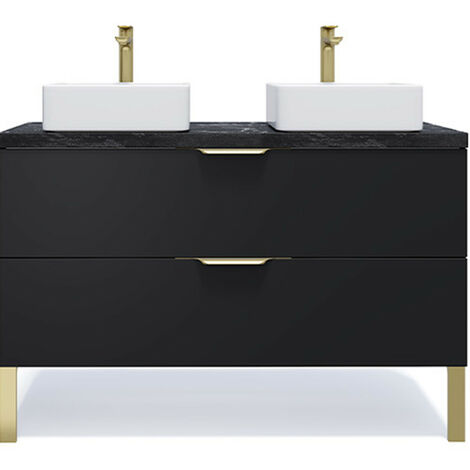 Meuble de salle de bain suspendu 2 vasques à poser 120cm 2 tiroirs Noir - Venice