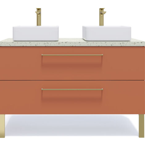 Meuble de salle de bain suspendu 2 vasques à poser 120cm 2 tiroirs Terracotta - Glasgow