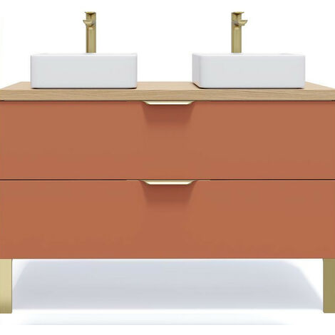 Meuble de salle de bain suspendu 2 vasques à poser 120cm 2 tiroirs Terracotta - Venice