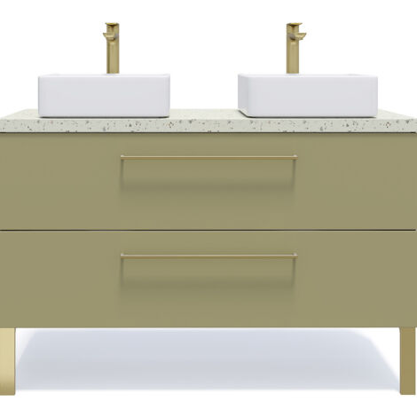 Meuble de salle de bain suspendu 2 vasques à poser 120cm 2 tiroirs Vert olive - Glasgow